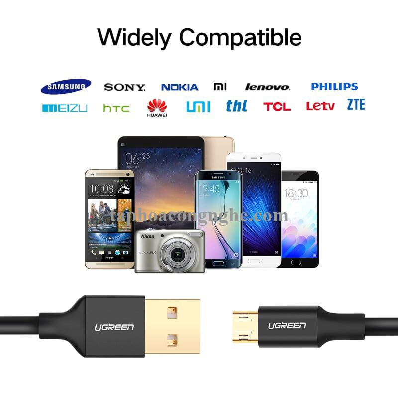 Ugreen 30850 0.5M màu Đen Cáp sạc truyền dữ liệu USB 2.0 sang MICRO USB dây bọc nhựa PVC US223 30030850